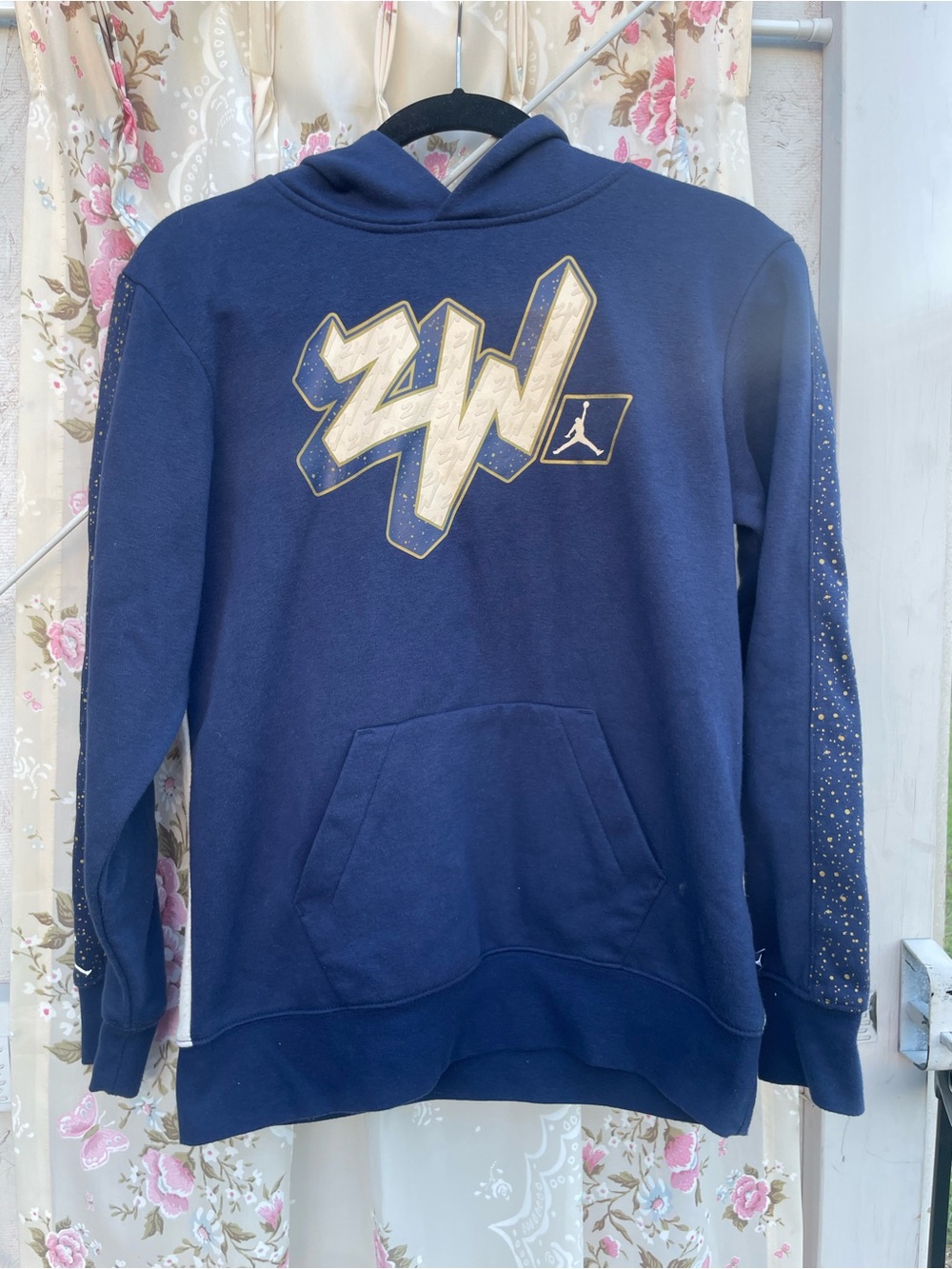 Zion Jordan Navy Blue Hoodie with Gold Metallic Logo